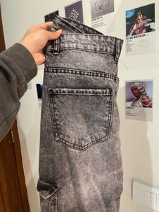 Grey/black Wash Denim Cargo Pants