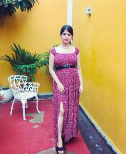 Printed Smocked Slit Cotton Dress