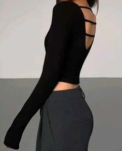 Black Long Sleeve Crop Top