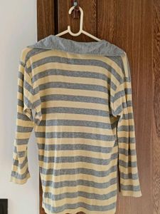 Yellow Grey Deep Neckline Figure Hugging Top