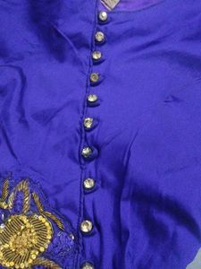 Violet Full Length Ball Gown With Gold Embroidery