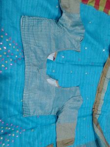 Cotton Organza Sky-blue Saree