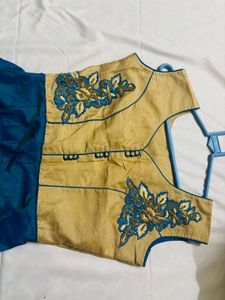 Elegant Blue &amp; Gold Embroidered Dress