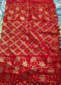 Red Foil Print Soft Cotton Saree