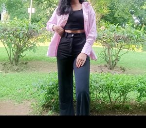 KOTTY Women Regular Fit Black Wide Leg Trousers