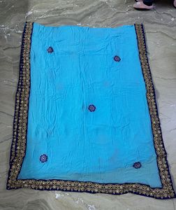 Light Blue Heavy Border Saree