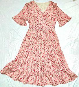 Vintage-Inspired Red Floral Long Dress