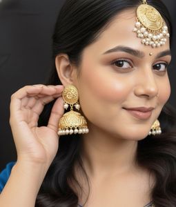 Golden Jhumka Earrings Set