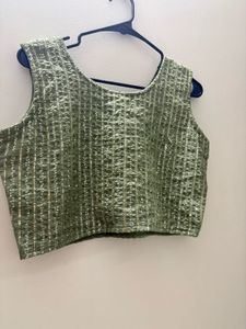 Elegant Green Crop top and skirt with overcoat Set