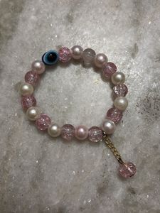 Pink Crackle Bracelet with Evil Eye ✨🎀🧿