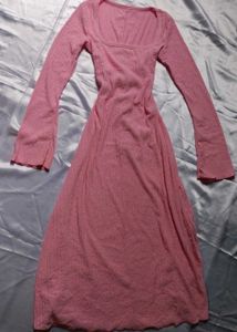 Pink Flare Sleeve Knit Midi Dress