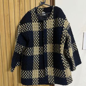 Navy Golden Black Beige Grid Pattern jacket