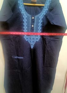 Navy Blue Embroidered Nighty