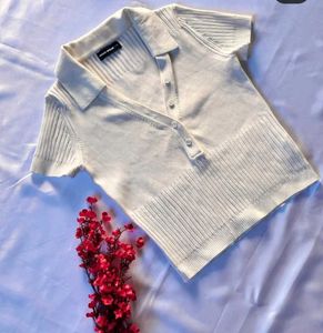 White Knit Top with Buttons