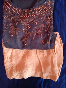 Party Wear Kurta With Plazo Grey Colour L Size