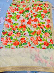 Flower Print , With Border, Designer Blouse