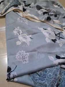 Floral Print Saree - Light Blue