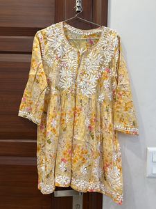 Yellow Chikan kari Top