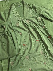 Green Embroidered Kurta Set