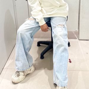Distressed Light Wash Wide Leg Jeans