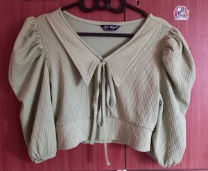 Sage Green Puff Sleeve Crop Top