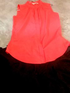 Coral Sleeveless Top And Black Dhoti  Combo