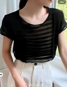 New With Tag Stripped Black Double Layer Aline Top