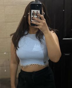Embellished Crop Top- Blue