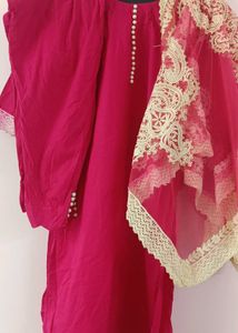 Elegant Pink Suit with Heavy Golden Lace Dupatta ✨