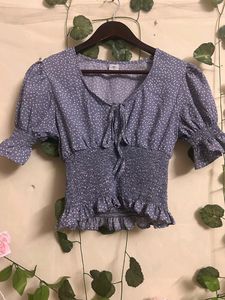 Floral Tie-Front Smocked Blouse