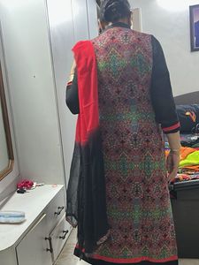 Red And Black Suit Set With Florat Pattern