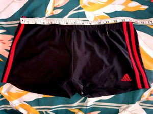 Adidas black three striped red mini shorts