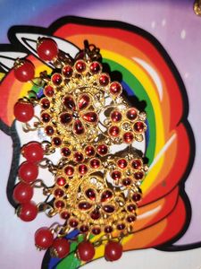 Vintage Red &amp; Gold Statement Earrings