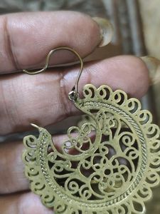 Pure Brass Crescent Filigree Hoops