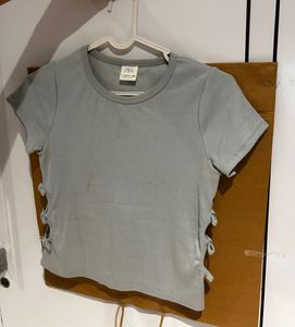 Light Blue Side Cut Out With How Crop Top