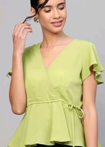 Lime Green Top With Flutter Sleeves