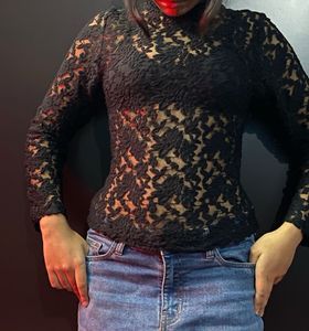 Black Lace Y2K Long Sleeve Top