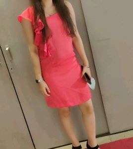 Vero Moda Pink Ruffle One Shoulder Slimfit Dress