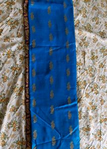 Blue Silk Saree with Peacock Design