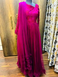 Wine Color Gown Indowestern
