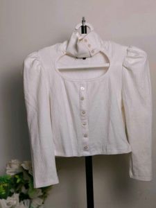 Cutout Ribbed Button-Up Top