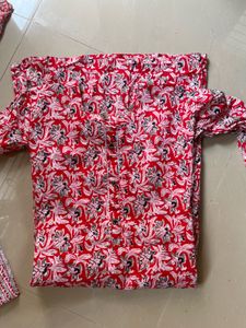 Red Floral Print Kurta Set