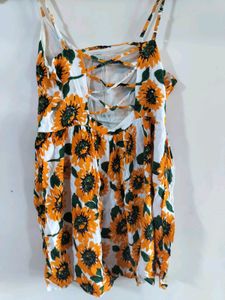 Sunflower Print Sundress, Back Patterned