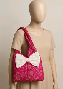 Pink Floral Bow Tote Bag