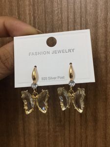 Clear Butterfly With Gold Dangling Earrings