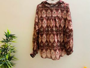 Zara Printed Shirt With Metallic Thread