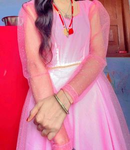 Pink Dress with Mesh Sleeves