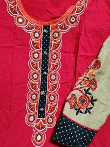 Embroidered Red Kurta