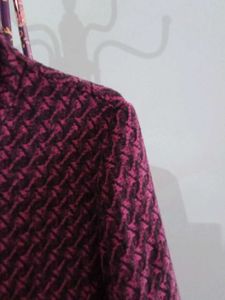 magenta with black Wool Coat