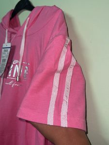 Pink Short Sleeve Hoodie